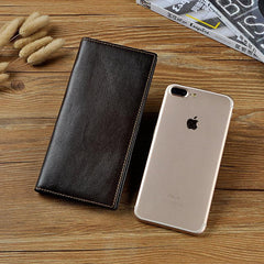 Cool Leather Mens Bifold Wallet Coffee Long Wallet for Men with Multi Cards