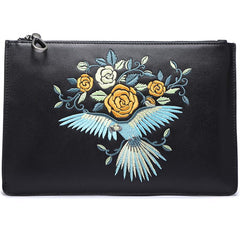 Handmade Leather Mens Clutch Parrots Cool Slim Wallet Zipper Clutch Wristlet Wallet for Men
