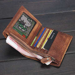 Handmade Mens Cool billfold Leather Wallet Men Small Slim Wallets Bifold for Men - imessengerbags