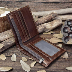 Handmade Leather Mens Cool Slim Leather Wallet Card Wallet Holders Men Small Wallets Bifold for Men - imessengerbags