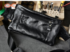 Black Leather Fanny Pack Mens Waist Bag Hip Pack Belt Bag for Men