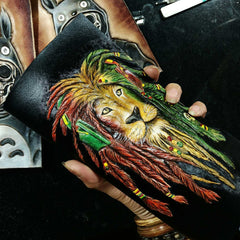 Handmade Leather Lion Tooled Mens Long Wallet Cool Leather Wallet Clutch Wallet for Men - imessengerbags