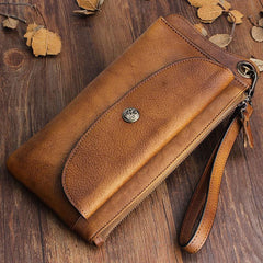 Handmade Mens Cool Long Leather Chain Wallet Cards Biker Trucker Wristlet Wallet - imessengerbags