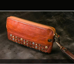 Handmade Leather Mens Chain Biker Wallet Cool Leather Wallet Long Phone Wallets for Men