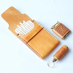 Cool Wooden Beige Leather Womens 20pcs Cigarette Case Custom Cigarette Holder for Women