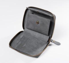 Handmade Leather Mens Cool Slim Leather Zipper Wallet Men Small Wallets Bifold for Men - imessengerbags