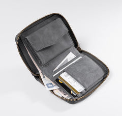 Handmade Leather Mens Cool Slim Leather Zipper Wallet Men Small Wallets Bifold for Men - imessengerbags