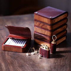 Handmade Wooden Black Leather Mens 20pcs Cigarette Case Cool Custom Cigarette Holder for Men