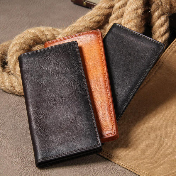 Cool Leather Mens Long Leather Wallet Bifold Slim Wallet for Men - imessengerbags