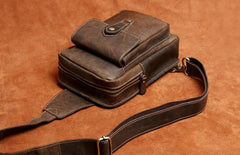 Genuine Leather Mens Cool Chest Bag Sling Bag Crossbody Bag Travel Bag Hiking Bag for men