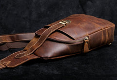 Handmade Leather Mens Cool Chest Bag Sling Bag Crossbody Bag Travel Bag Hiking Bag for men - imessengerbags