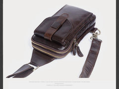 Genuine Leather Mens Cool Chest Bag Sling Bag Crossbody Bag Travel Bag Hiking Bag for men