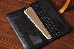 Handmade Leather Mens Cool Long Leather Wallet Bifold Clutch Wallet for Men