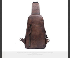 Handmade Genuine Leather Mens Cool Chest Bag Sling Bag Crossbody Bag Travel Bag Hiking Bag for men - imessengerbags