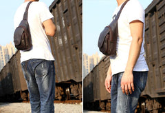Genuine Leather Mens Cool Chest Bag Sling Bag Crossbody Bag Travel Bag Hiking Bag for men - imessengerbags