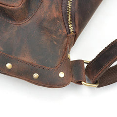 Handmade Leather Mens Cool Chest Bag Sling Bag Crossbody Bag Travel Bag Hiking Bag for men