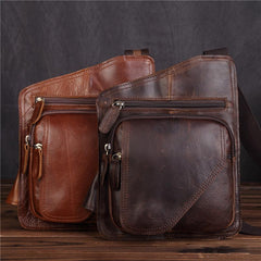 Genuine Leather Mens Cool Chest Bag Sling Bag Crossbody Bag Travel Bag Hiking Bag for men