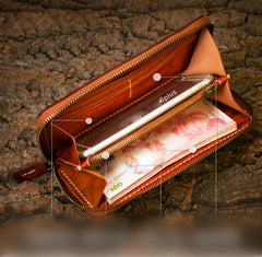 Handmade Leather Mens Chain Biker Wallet Cool Leather Wallet Long Phone Wallets for Men