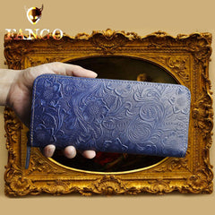 Handmade Leather Floral Mens Cool Travel Long Wallet Card Holder Card Slim Clutch Wallets for Men - imessengerbags