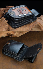 Cool Leather Mens Engraved Scorpion Biker Belt Pouch Waist Bag Drop Leg Bag for Men