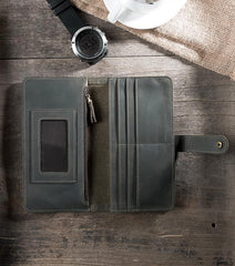 Handmade Leather Mens Clutch Wallet Cool Leather Wallet Long Phone Wallets for Men