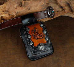 Cool Leather Mens Engraved Scorpion Biker Belt Pouch Waist Bag Drop Leg Bag for Men