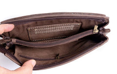 Genuine Leather Mens Cool Long Leather Wallet Zipper Clutch Wristlet Wallet for Men - imessengerbags