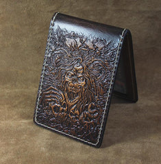 Handmade Leather Tooled Death Metal Deathcore License Wallet Mens Card billfold Wallet Cool Leather Wallet Slim Wallet for Men - imessengerbags