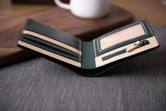 Handmade Leather Mens Cool Slim Leather Wallet Men Small Wallets Bifold for Men Women - imessengerbags