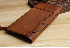 Handmade Leather Mens Cool Long Leather Wallet Card Wallet Clutch Wristlet Wallet for Men - imessengerbags