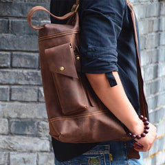 Genuine Leather Mens Cool Chest Bag Sling Bag Crossbody Bag Travel Bag Hiking Bag for men - imessengerbags