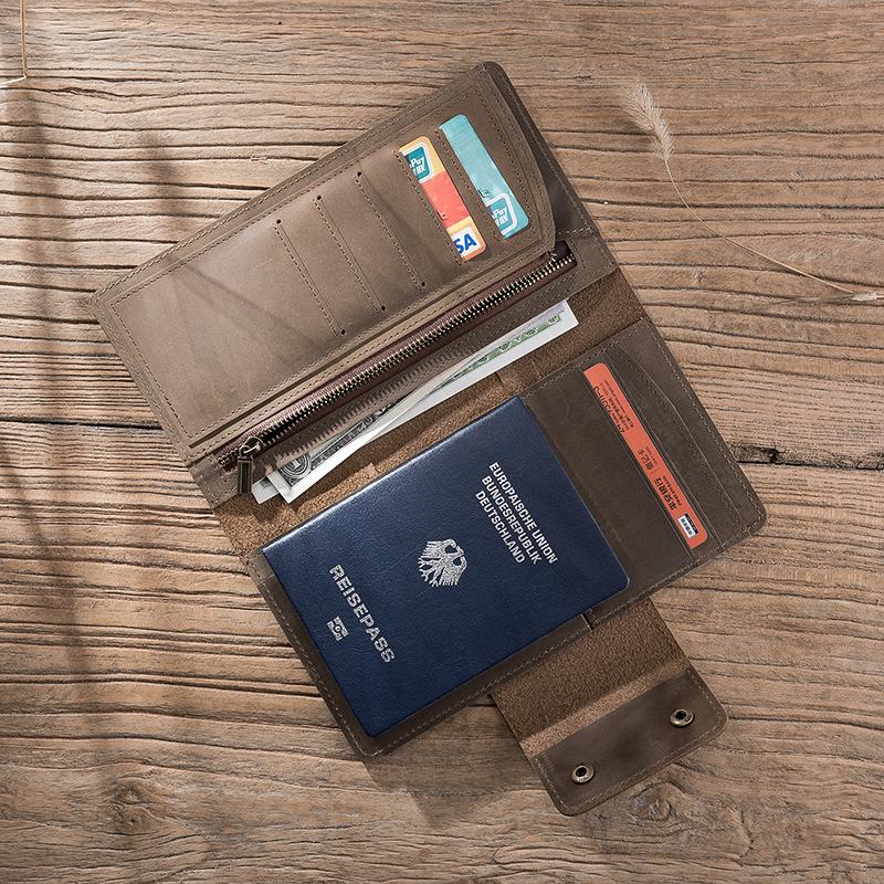 Handmade Leather Mens Travel Wallet Passport Leather Wallet Long Phone Wallets for Men