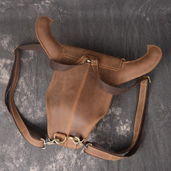 Handmade Leather Mens Cool XO Bull Backpack Sling Bag Black Travel Bag Hiking Bag for men
