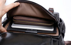 Genuine Leather Mens Cool Backpack Sling Bag Large Black Travel Bag Hiking Bag for men - imessengerbags