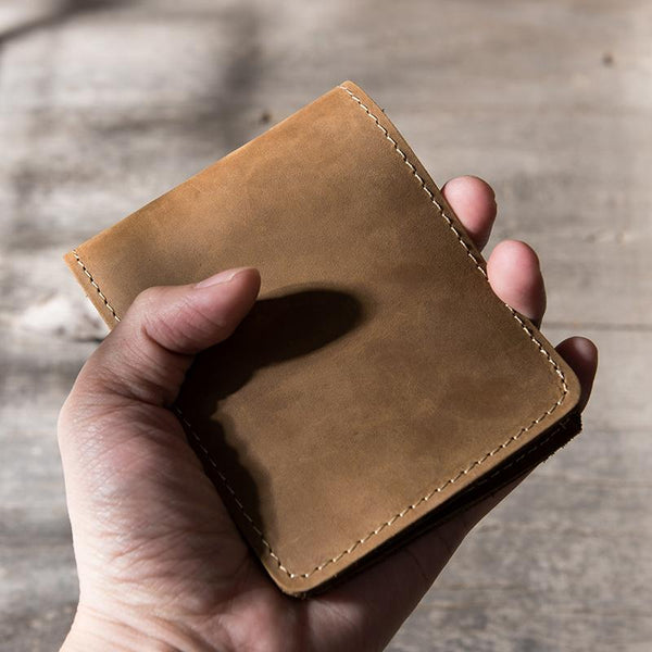 Handmade Leather Mens Cool Slim Leather Wallet Men Small Wallets Bifold for Men - imessengerbags