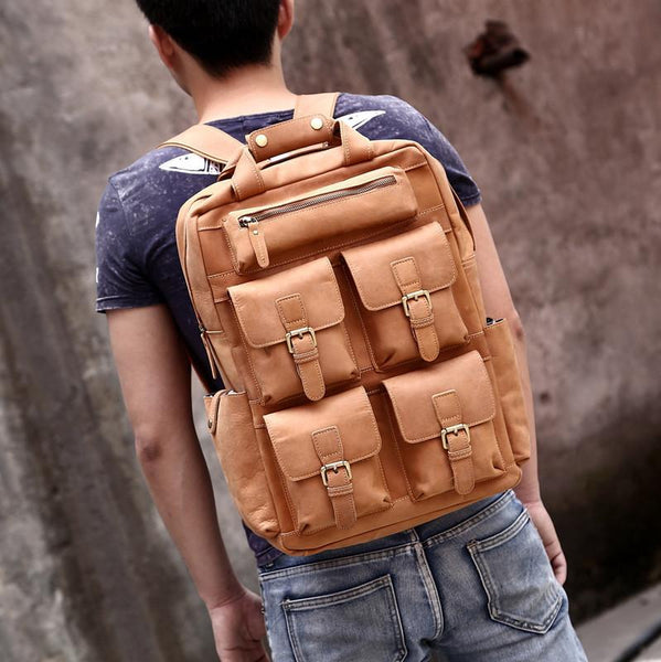 Cool Mens Leather Vintage Backpack Large Travel Backpack Hiking Backpack For Men - imessengerbags
