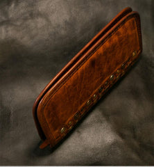 Handmade Leather Mens Chain Biker Wallet Cool Leather Wallet Long Phone Wallets for Men