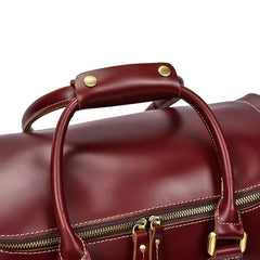 Classy Red Leather Men Barrel Overnight Bags Doctor Bag Travel Bags Weekender Bags For Men