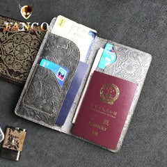 Handmade Leather Floral Mens Cool Travel Long Wallet Passport Card Holder Card Slim Wallets for Men - imessengerbags