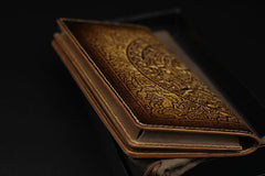 Handmade Leather Tooled Xiuhpohualli Calendar Mens Long Wallet Cool Leather Wallet Clutch Wallet for Men - imessengerbags