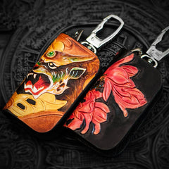 Handmade Leather Tooled Mens Cool Car Key Wallet Car Key Holder Car Key Case for Men - imessengerbags