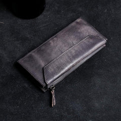 Genuine Leather Mens Cool Long Leather Wallet Card Wallet Clutch Wristlet Wallet for Men - imessengerbags