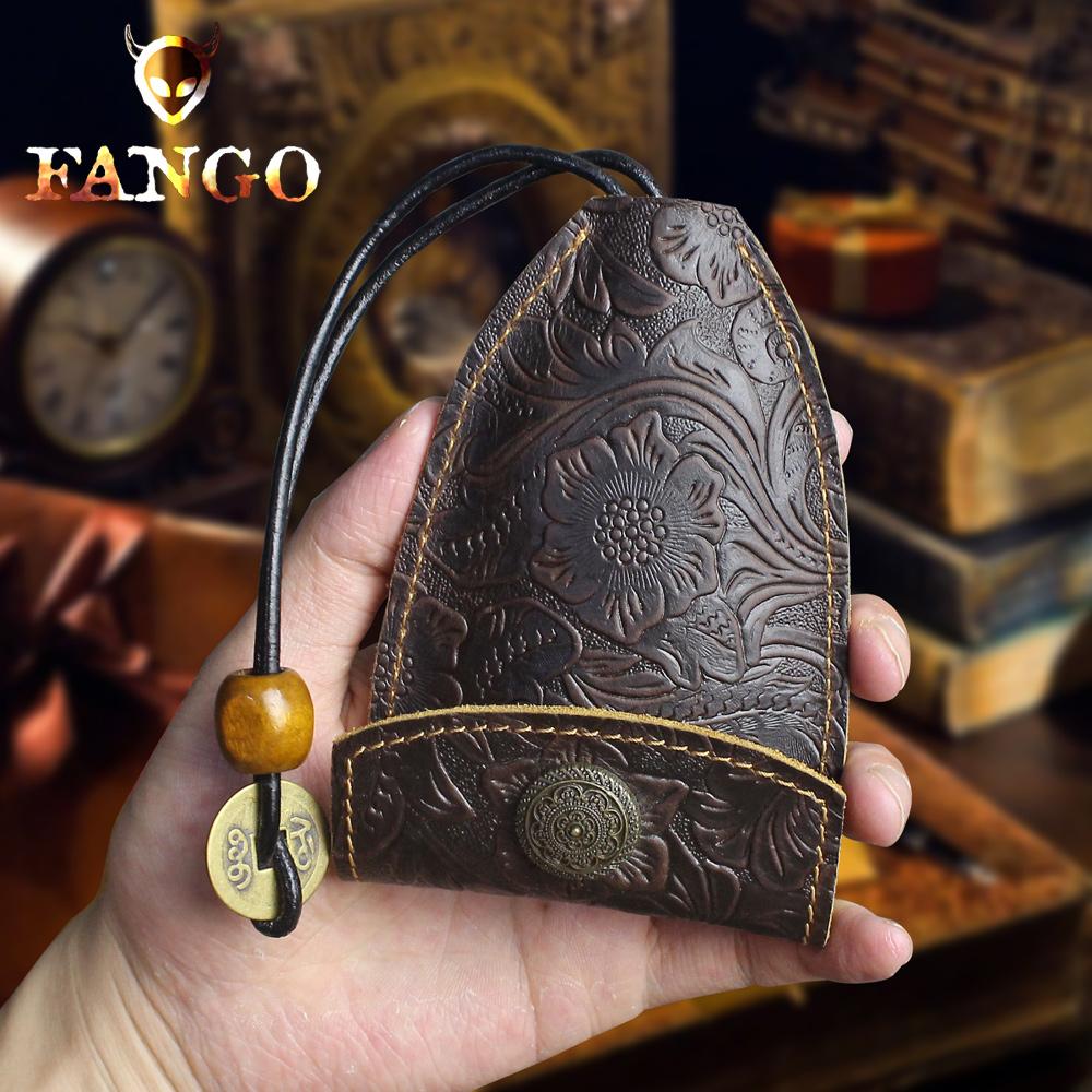 Handmade Leather Floral Mens Cool Car Key Wallet Coin Wallet Pouch Car KeyChain for Men - imessengerbags