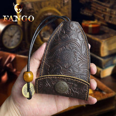 Handmade Leather Floral Mens Cool Car Key Wallet Coin Wallet Pouch Car KeyChain for Men - imessengerbags