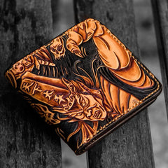 Handmade Leather Chinese Black&White Tooled Mens billfold Wallet Cool Leather Wallet Slim Wallet for Men - imessengerbags