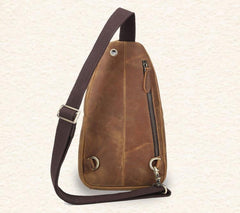 Genuine Leather Mens Cool Chest Bag Sling Bag Crossbody Bag Travel Bag Hiking Bag for men - imessengerbags
