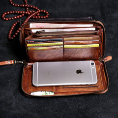 Handmade Leather Mens Cool Long Leather Wallet Card Wallet Clutch Wristlet Wallet for Men - imessengerbags