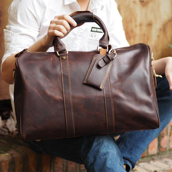 Cool Leather Mens Weekender Bags Vintage Travel Bags Duffle Bag for Men