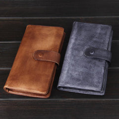 Handmade Leather Mens Cool Long Leather Wallet Bifold Clutch Wallet for Men