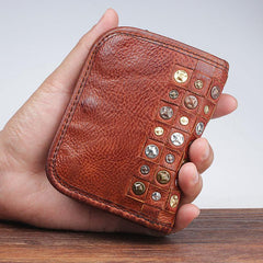 Handmade Mens Cool billfold Leather Wallet Men Small Zipper Wallets Bifold for Men - imessengerbags